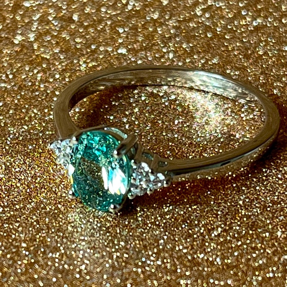 Sterling Silver Blush Green Emerald Ring